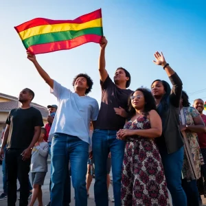 Diverse individuals uniting in an Orange County neighborhood