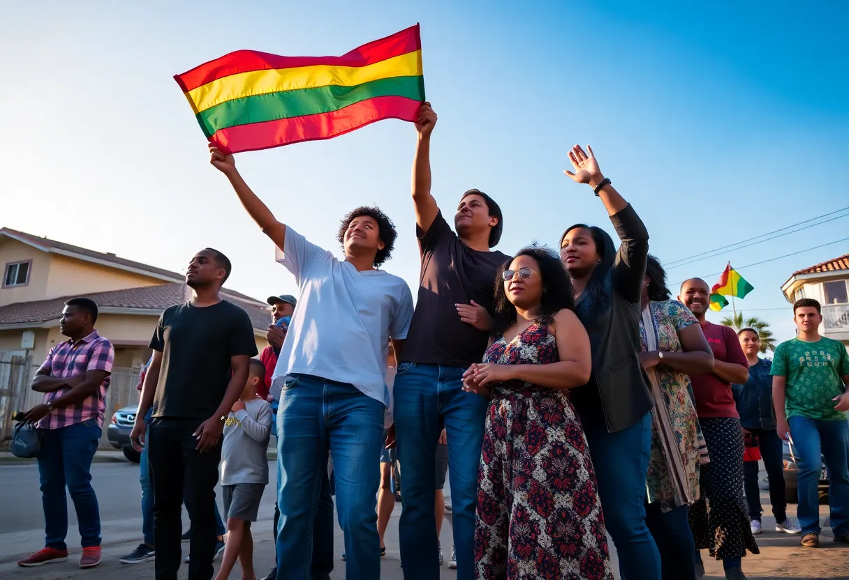 Diverse individuals uniting in an Orange County neighborhood