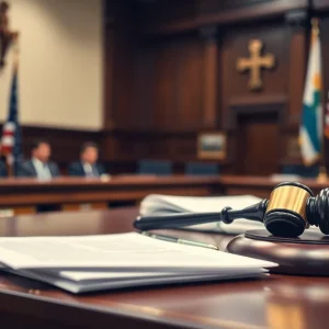 Courtroom scene illustrating legal proceedings