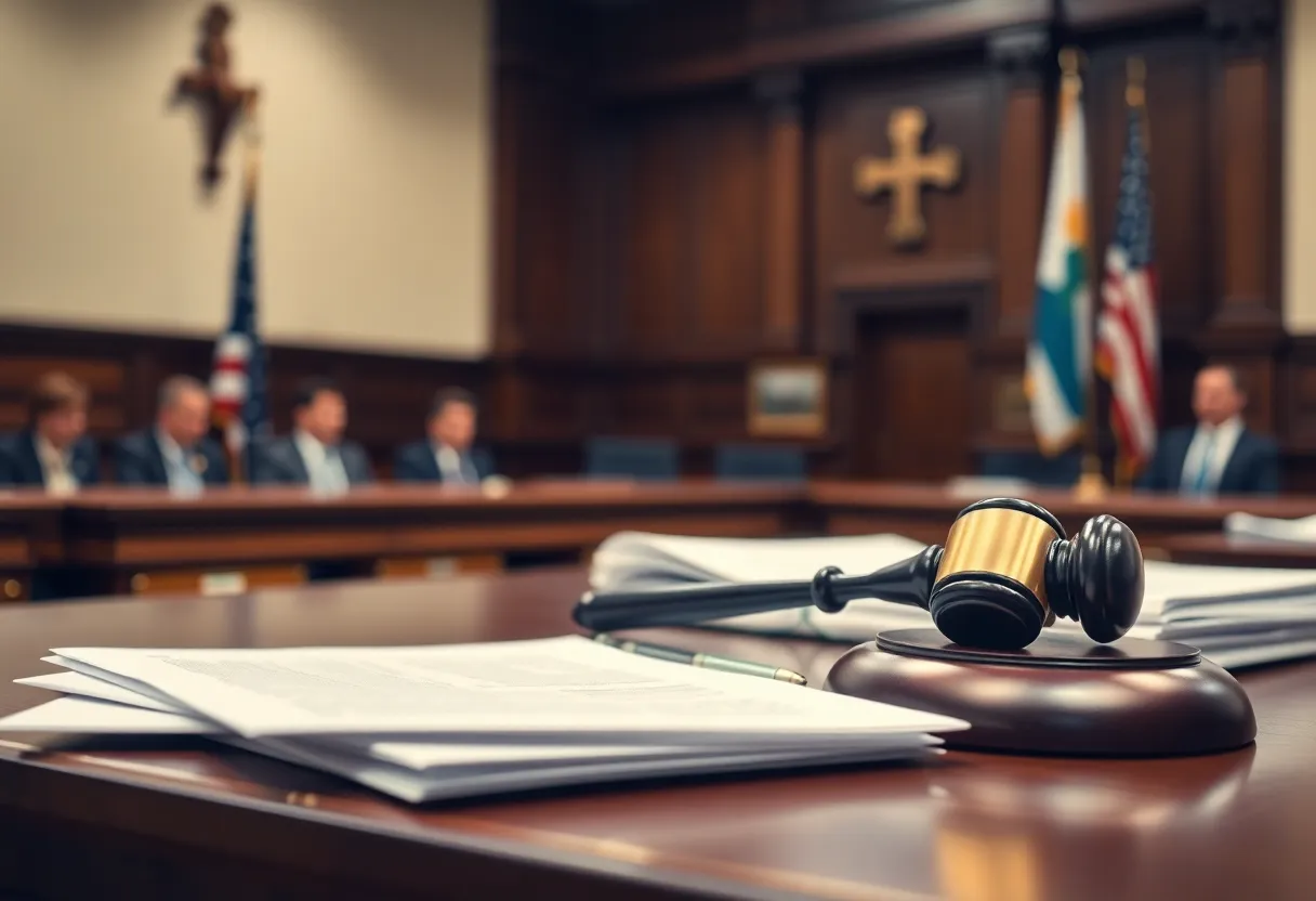 Courtroom scene illustrating legal proceedings