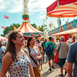 Families enjoying rides and food at Fountain Valley Summerfest