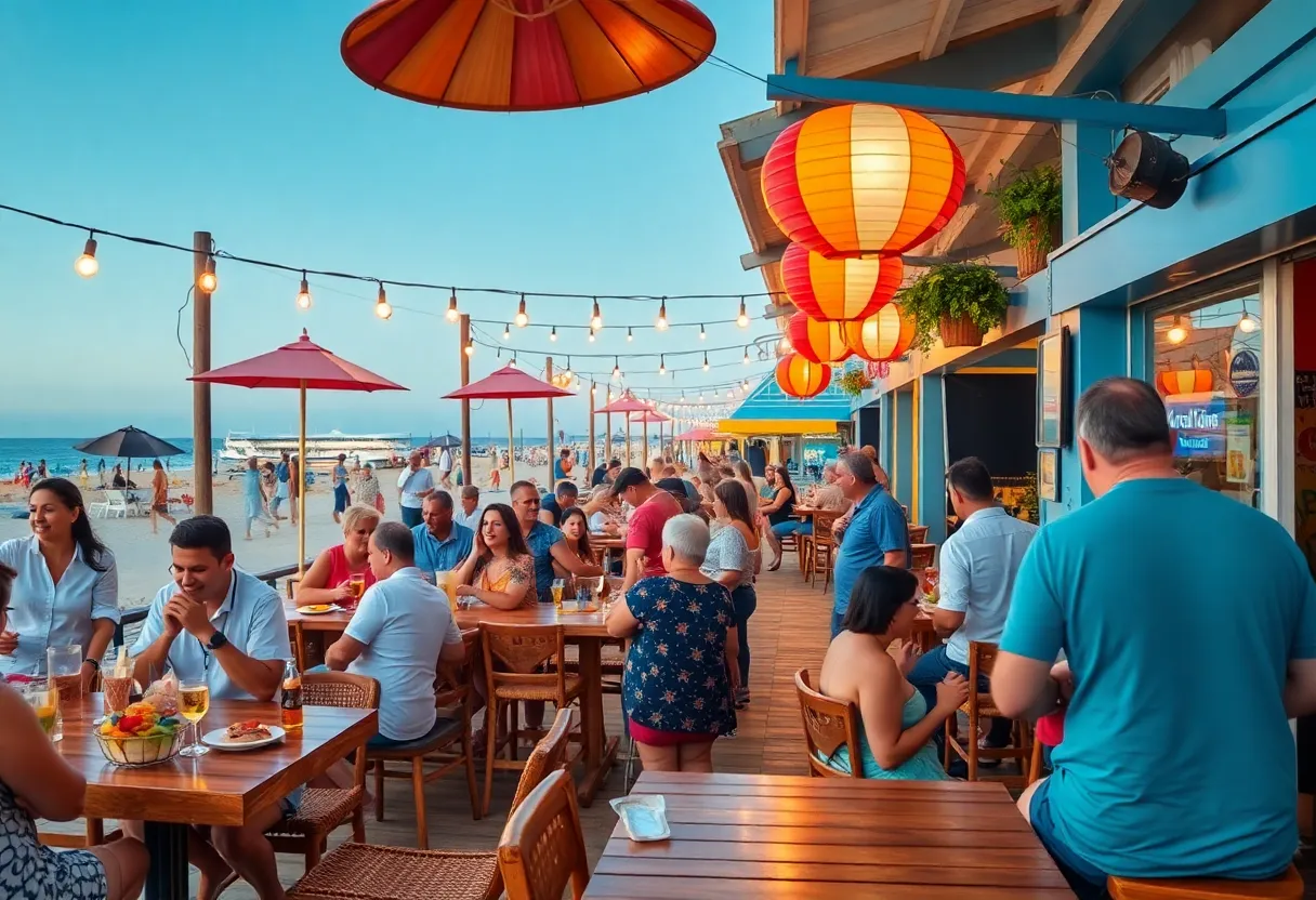 People enjoying food and live music at new eateries on Huntington Beach