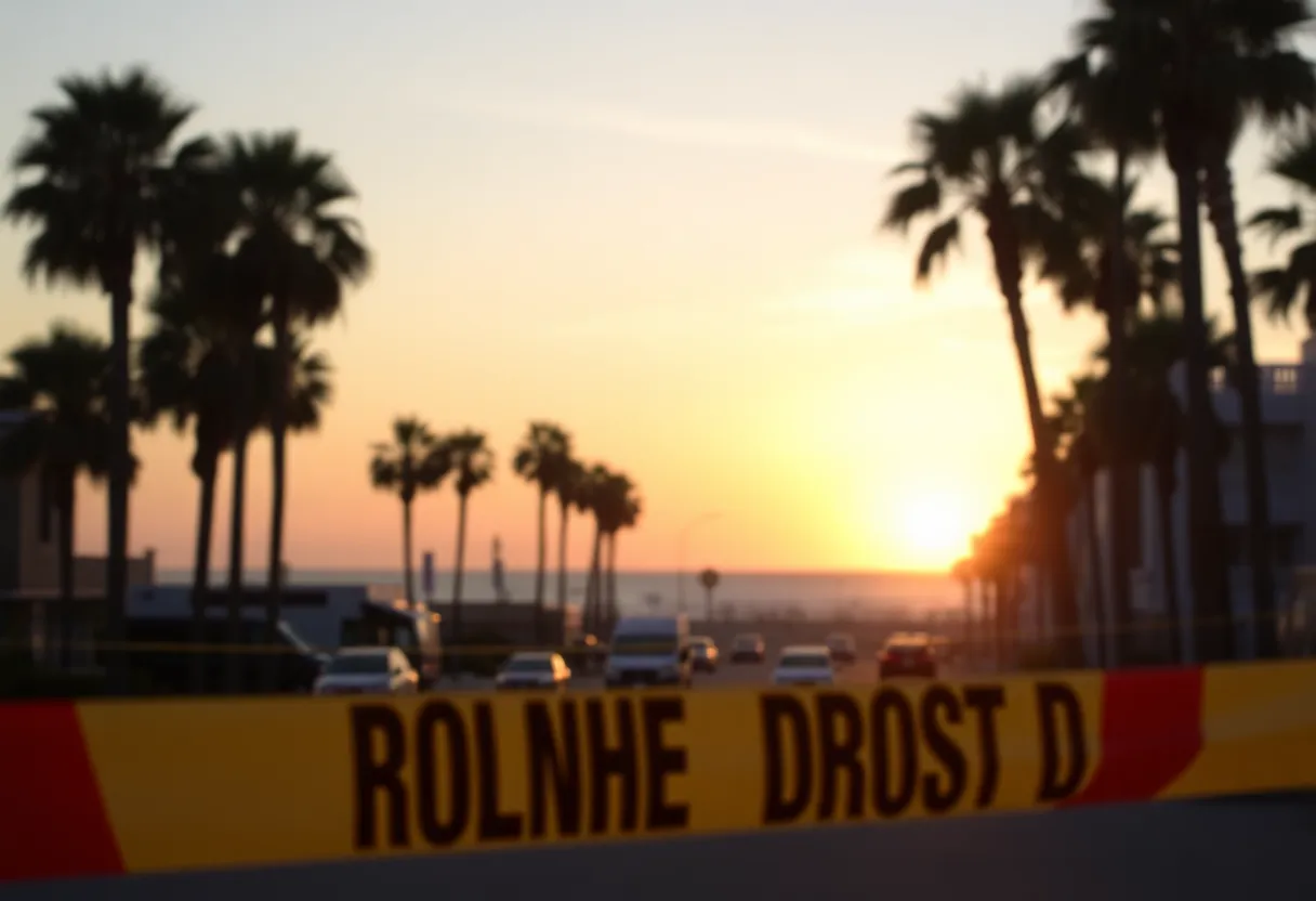 Police tape at a crime scene in Huntington Beach