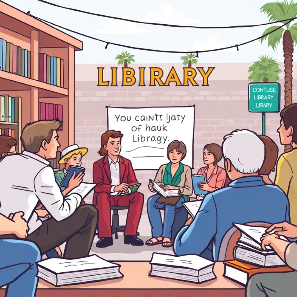 Community members discussing library initiatives in Huntington Beach