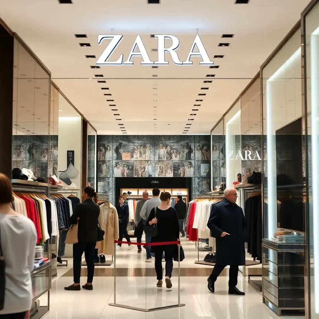 Interior view of a Zara store with customers shopping