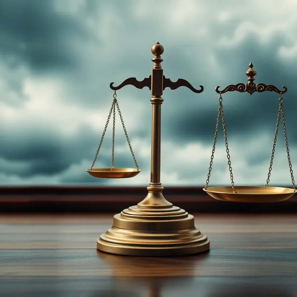 Abstract representation of justice and ethical dilemmas in law.
