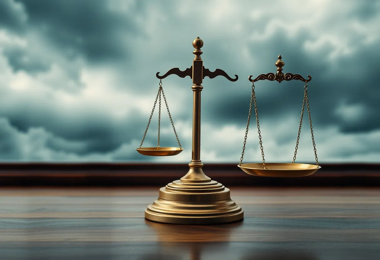 Abstract representation of justice and ethical dilemmas in law.