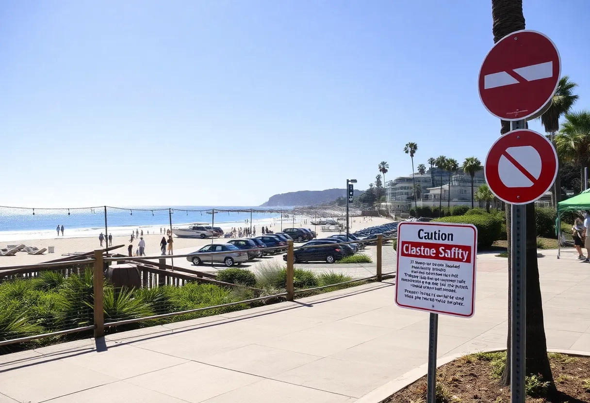 Warning signs on Laguna Beach due to sewage spill