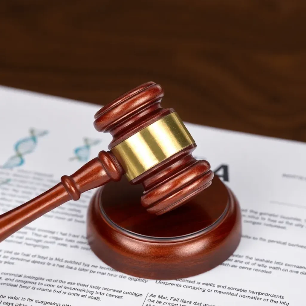 Gavel and legal document on genetic data privacy case