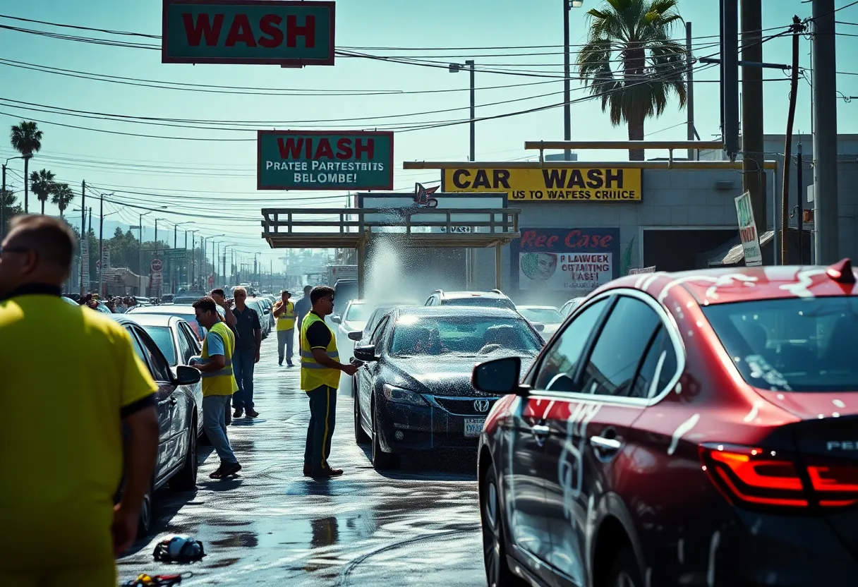 Car wash workers in Los Angeles during immigration raids.