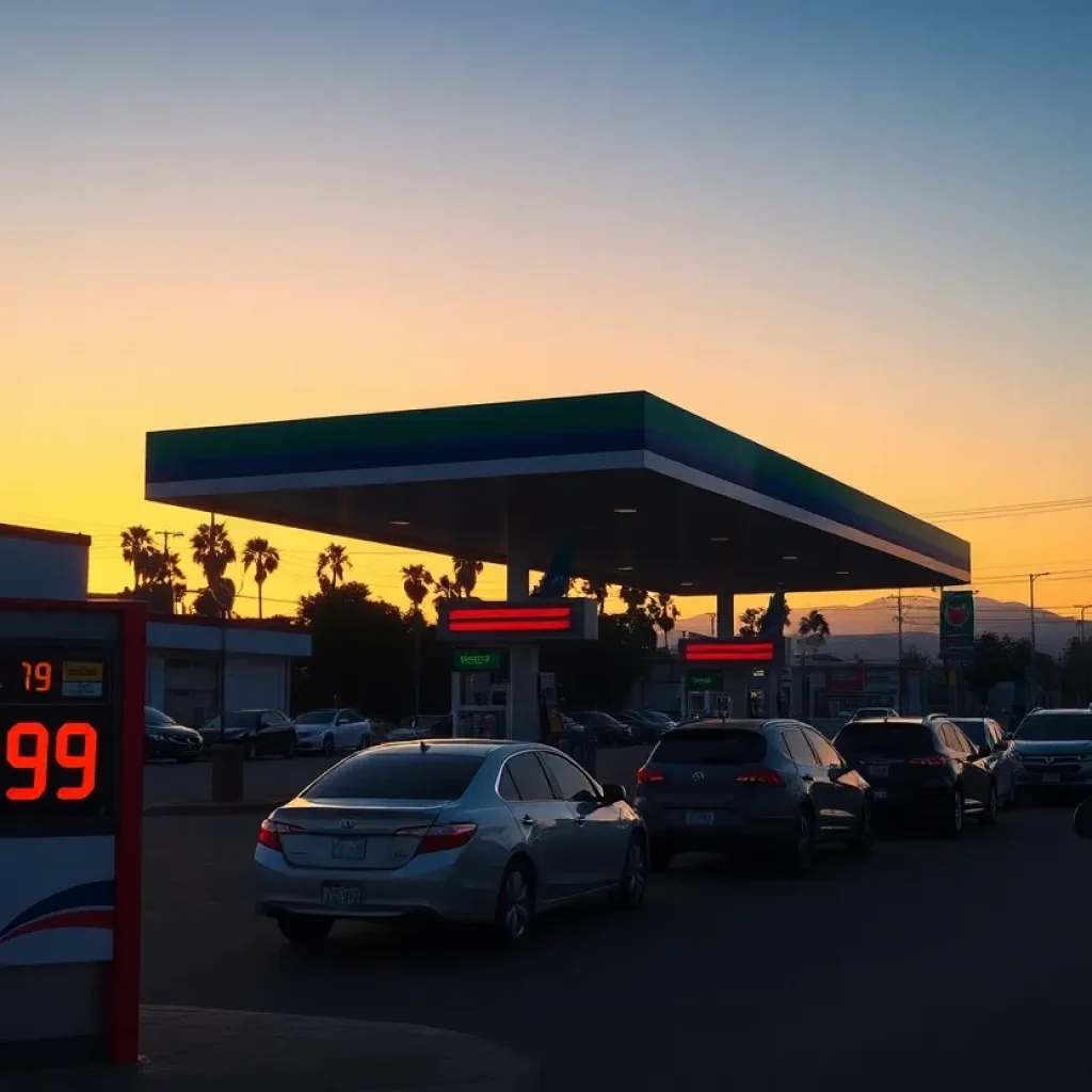 Gas station in Los Angeles with price signs