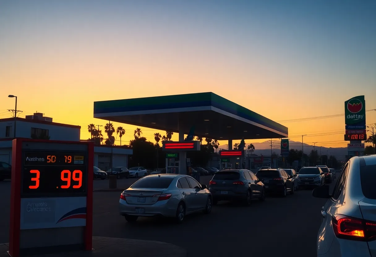 Gas station in Los Angeles with price signs