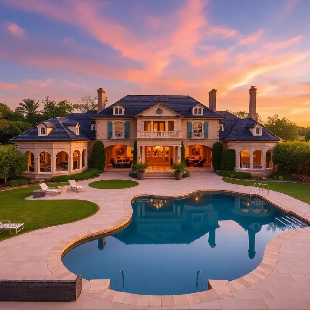 Exterior view of Lyon Estate featuring lush greenery and luxury amenities