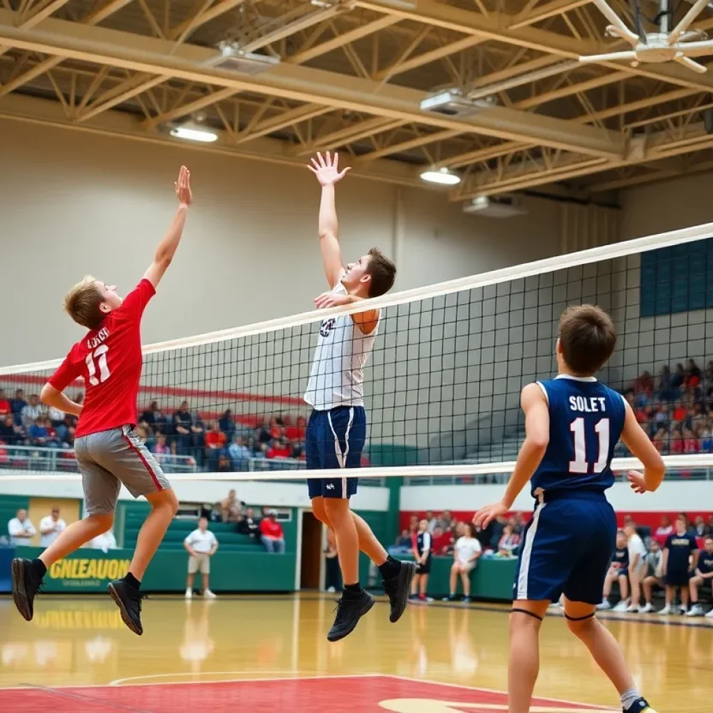 Mira Costa High School boys volleyball team in action during a championship match