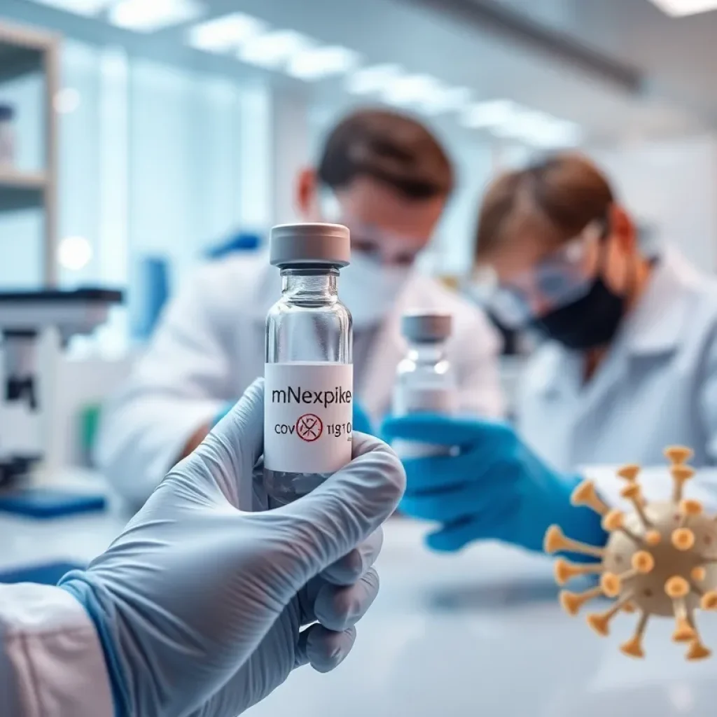 Laboratory scientists developing the mNexspike COVID-19 vaccine