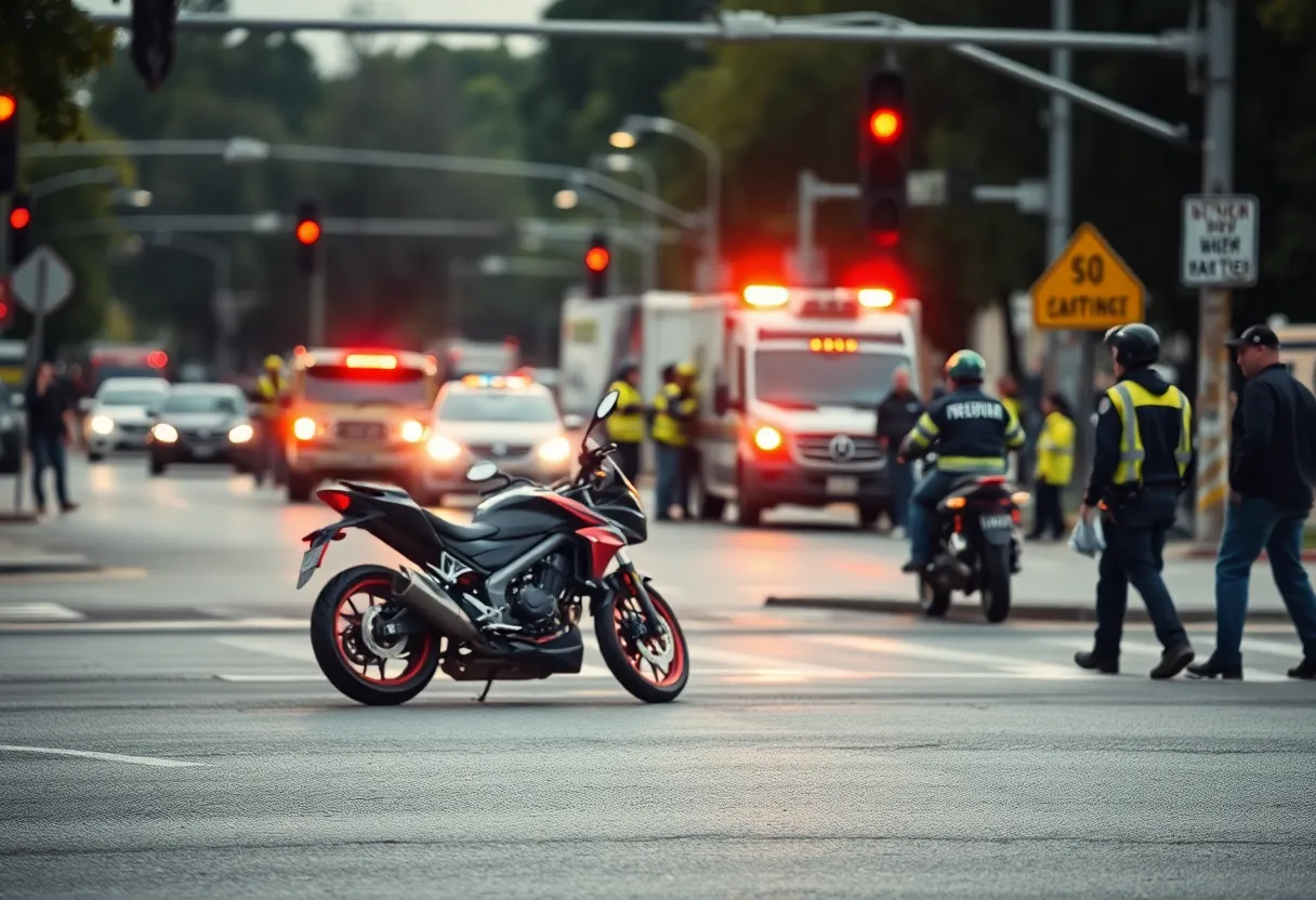 Accident scene involving a motorcycle and vehicle in Mission Viejo