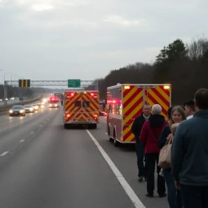 Emergency scene of a motorcycle crash on a freeway