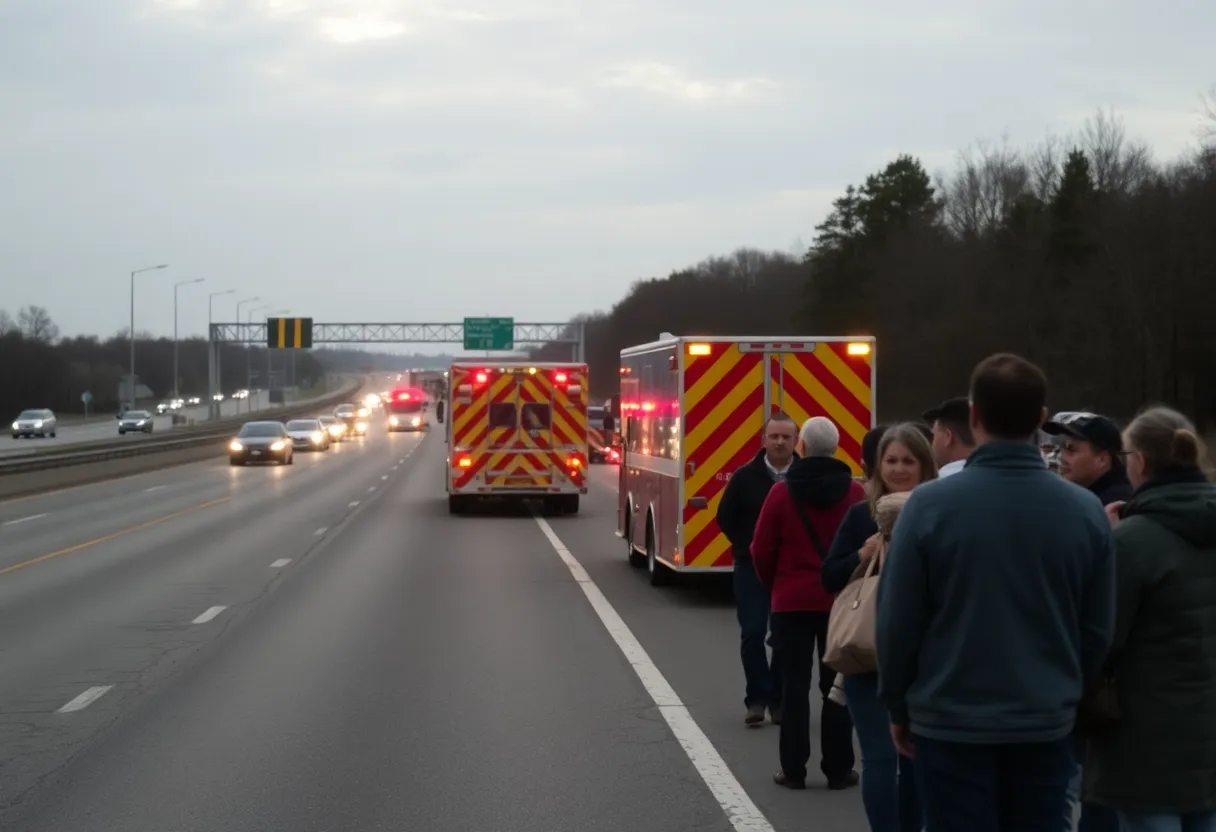Emergency scene of a motorcycle crash on a freeway