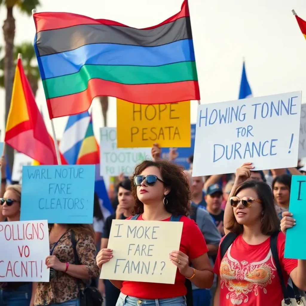 Demonstrators at No Kings Day protest in Huntington Beach