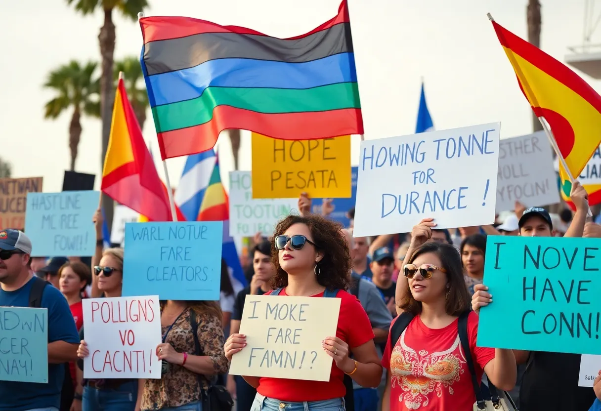 Demonstrators at No Kings Day protest in Huntington Beach