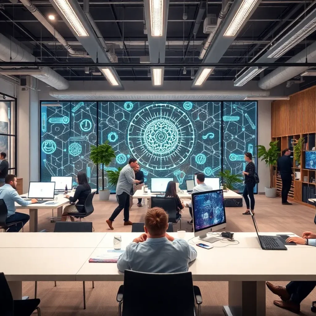 A futuristic workspace for AI innovation in Orange County.