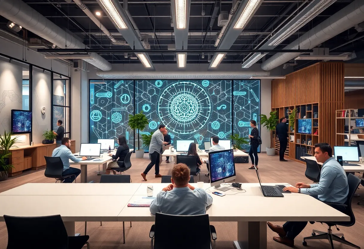 A futuristic workspace for AI innovation in Orange County.
