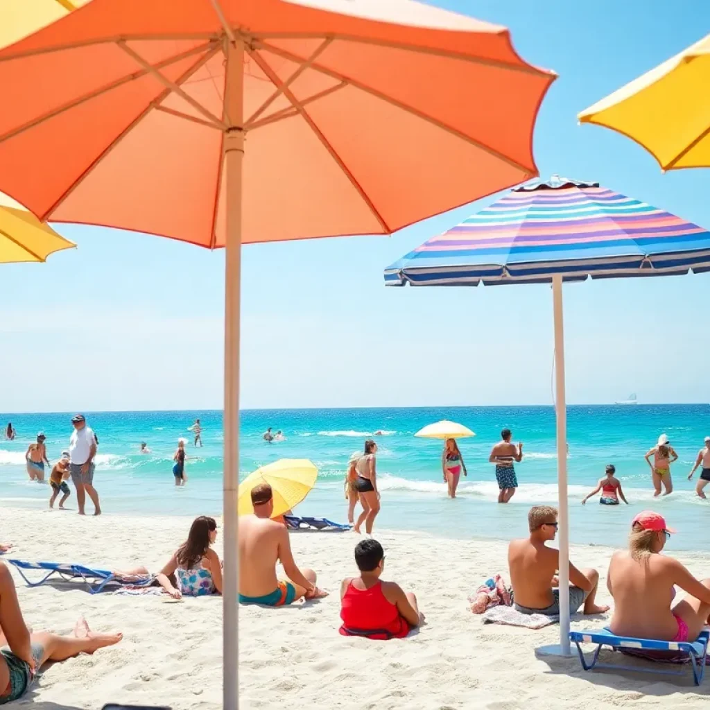 Families enjoying a sunny beach day in Orange County while staying cool.