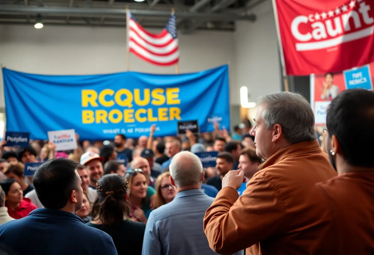 Crowd at a political rally supporting a candidacy in Huntington Beach