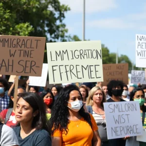 Community members protesting against Border Patrol actions in Santa Ana.
