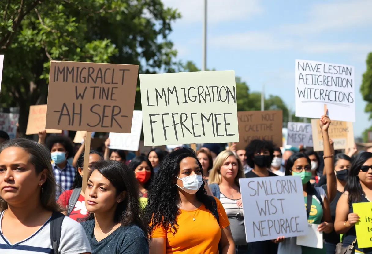 Community members protesting against Border Patrol actions in Santa Ana.