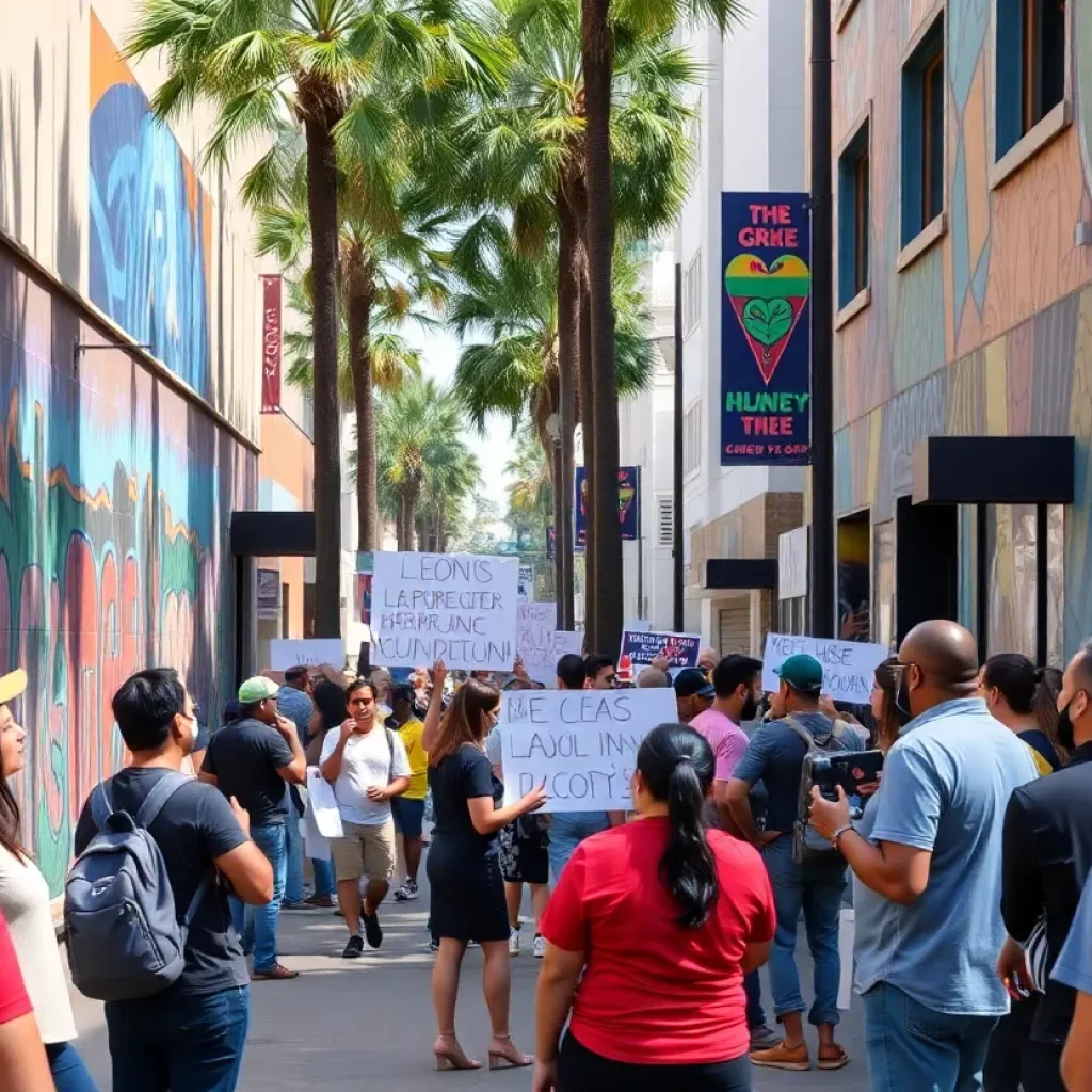 Community members protesting in Santa Ana