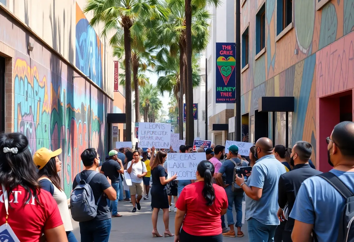 Community members protesting in Santa Ana