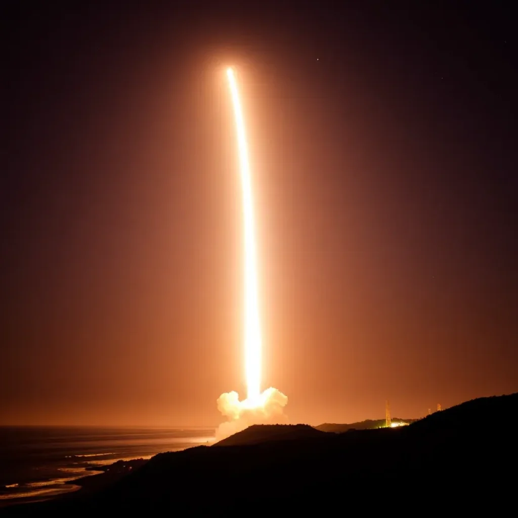 Rocket launch illuminating the night sky in Southern California
