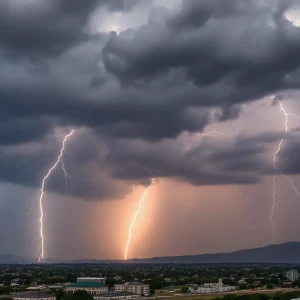 Dramatic thunderstorms in Southern California with lightning and rain