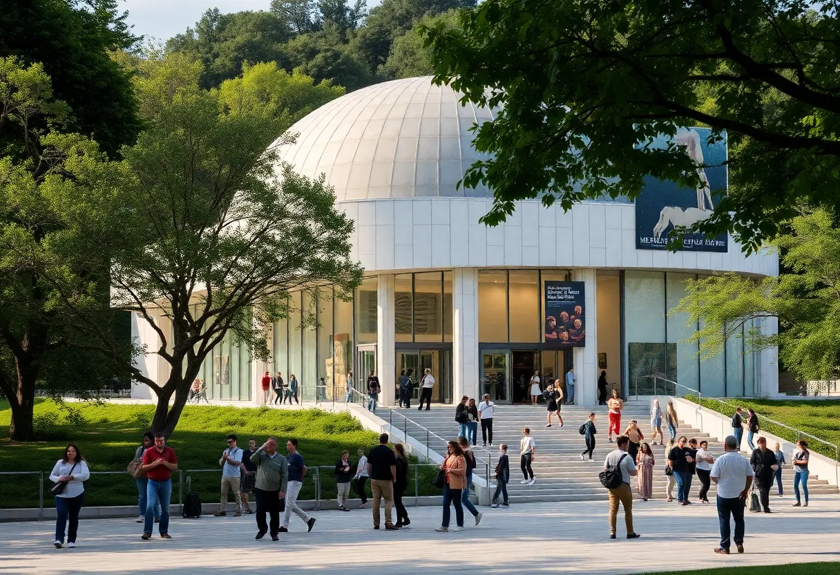 A contemporary art museum with visitors enjoying the exhibits