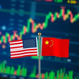 Symbolic representation of U.S.-China trade negotiations with financial growth imagery.