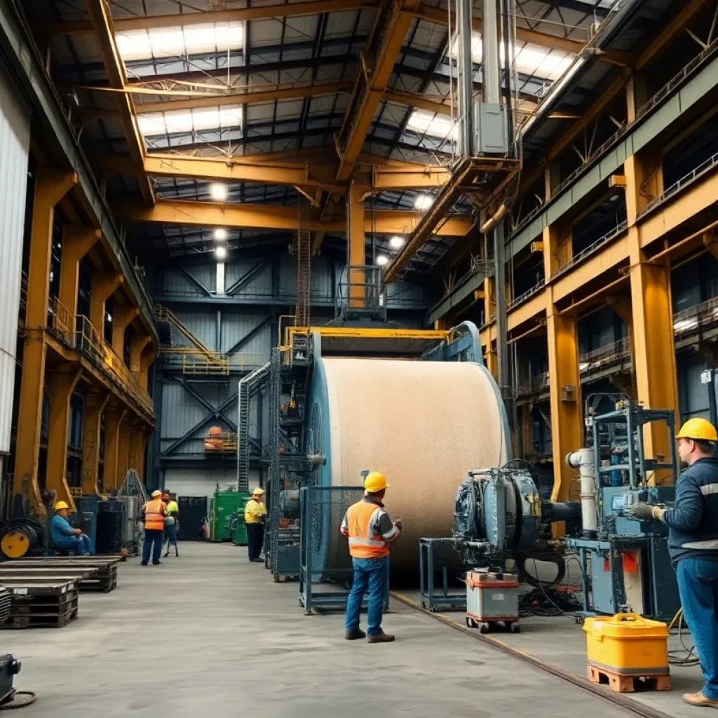 Steel manufacturing plant with workers showcasing American industrial strength