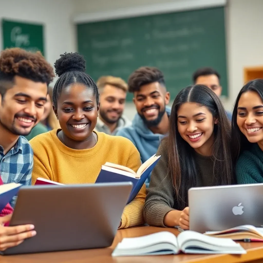 A classroom of former foster youth engaging in academic activities.