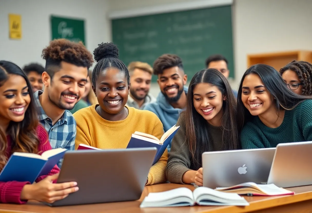 A classroom of former foster youth engaging in academic activities.