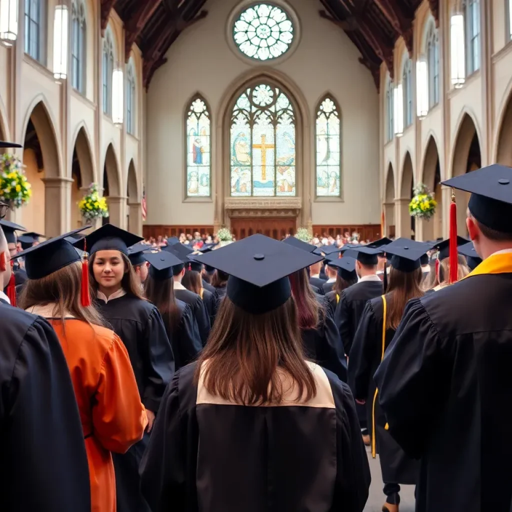 Vanguard University graduation ceremony with students in caps and gowns