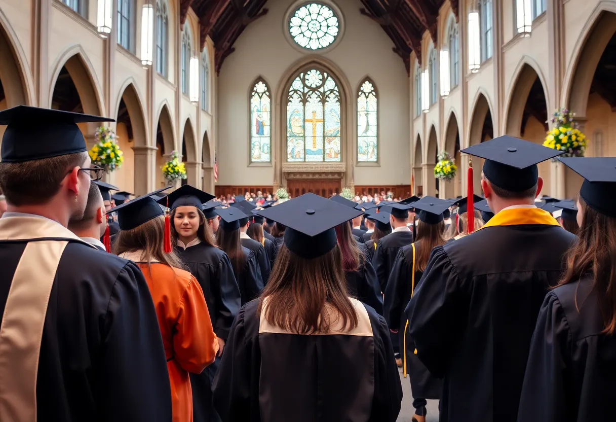 Vanguard University graduation ceremony with students in caps and gowns