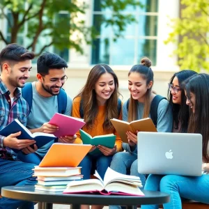 Diverse college students studying together at Vanguard University