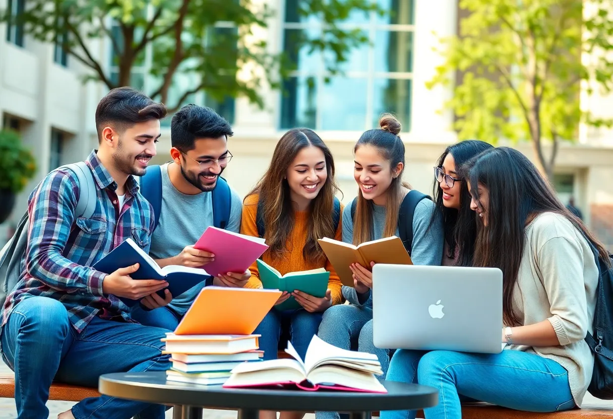 Diverse college students studying together at Vanguard University