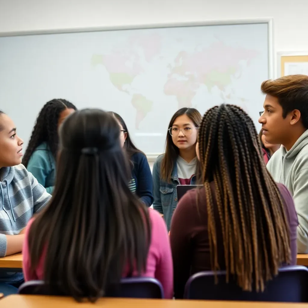 Students participating in a human trafficking awareness program
