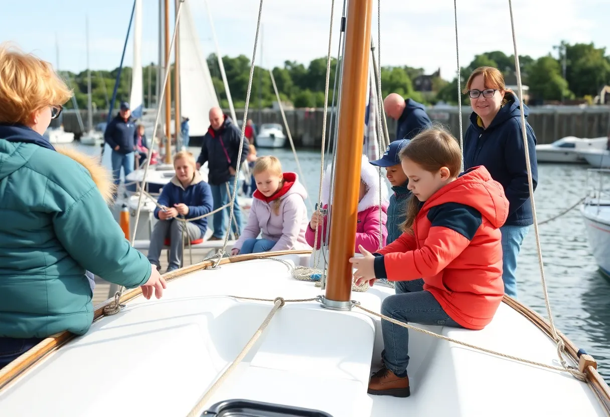 Children learning to sail with volunteers at the Maritime Institute