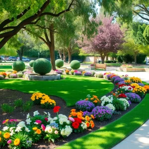 Community park in Atascadero with flowers and trees