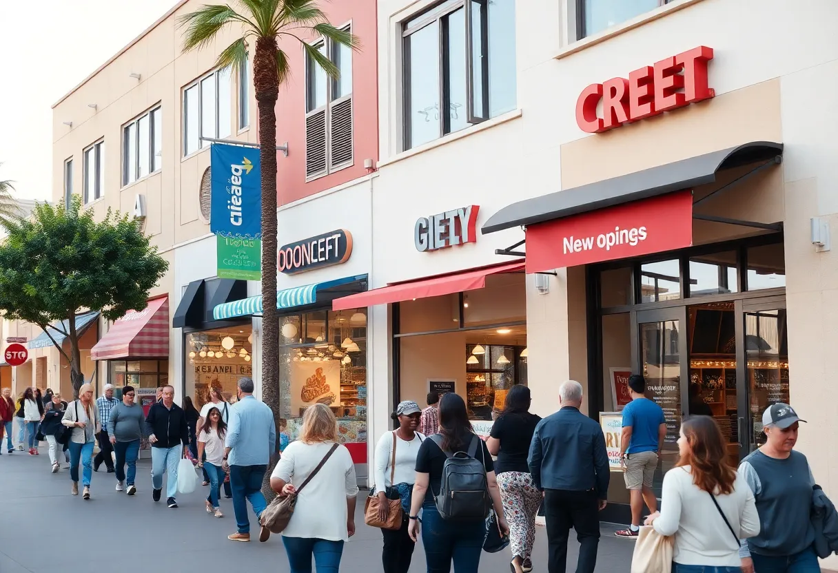 A vibrant California city showcasing new businesses and community life