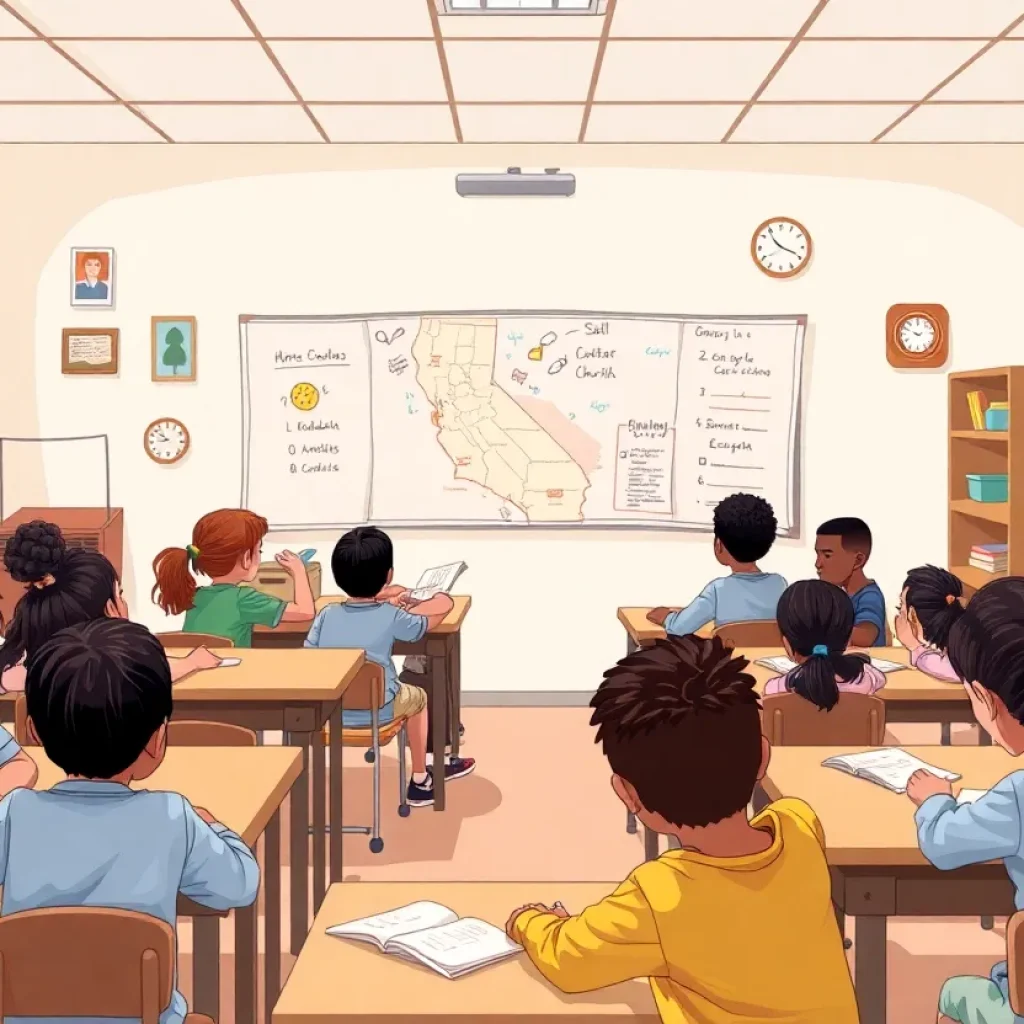 Children in a California classroom engaged in charter school activities