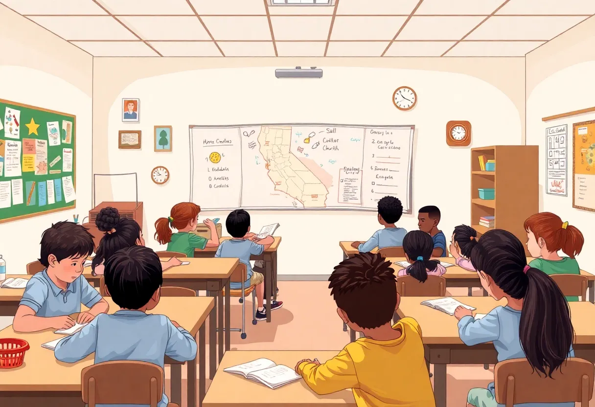 Children in a California classroom engaged in charter school activities