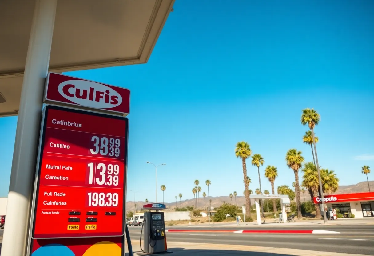 Gas station displaying gasoline prices in California